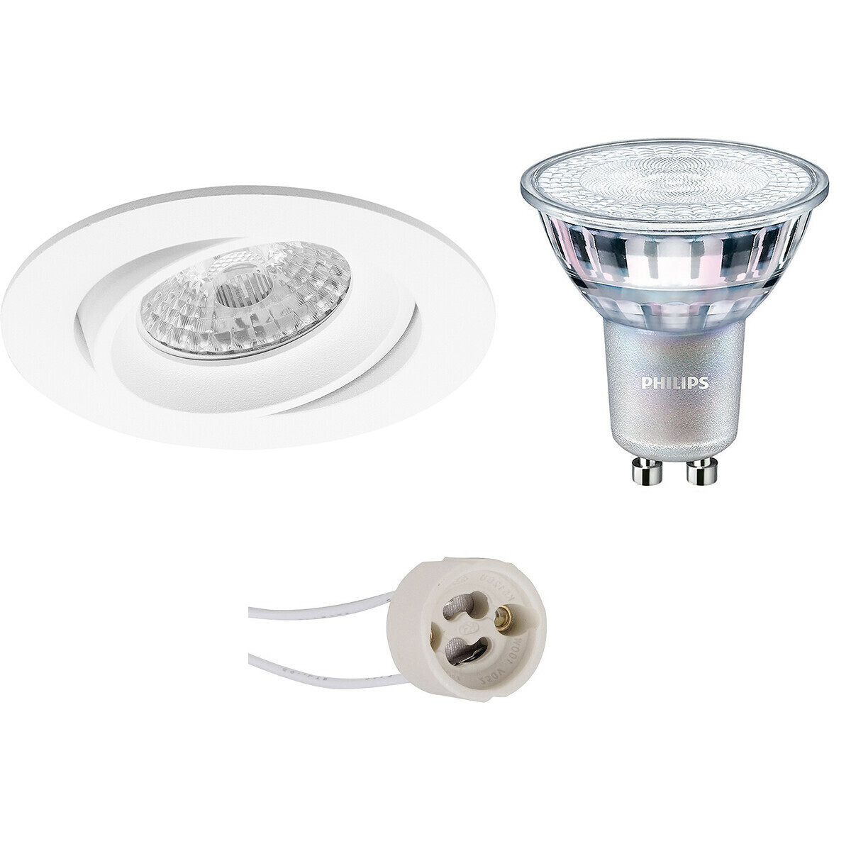 BES LED LED Spot Set - Pragmi Delton Pro - GU10 Fitting - Inbouw Rond - Mat Wit - Kantelbaar - Ø82mm - Philips - MASTER 927 36D VLE - 3.7W - Warm Wit 2200K-2700K - DimTone Dimbaar