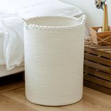 Homlikelan 72L geweven wasmand, katoenen hoge rieten wasmand voor dekens, kleding, kussens, speelgoed, schoenen grote wasbak wit