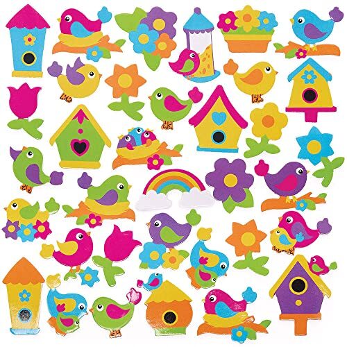 Baker Ross FC684 Vogel Foam Stickers - Set van 200, Zelfklevende Stickers voor Kinderen, Knutselen voor Kinderen, Stickers voor Kinderen