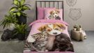 Pure dekbedovertrek hond en poes - 1 persoons 140x200/220 cm - Roze - Microvezel