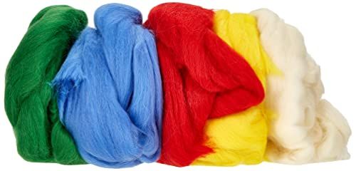 RAYHER 53878000 Pure scheerwol, kamband, viltwol, 5 kleuren à 25 g, basiskleuren, 100% scheerwol voor vilten, totaal 125 g, viltwol, wol