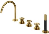 Hotbath Cobber @ Work 5 Gats Badrandcombinatie - 2 Knops Mengkraan met Draaibare Uitloop - Omstel en Handdouche - Geborsteld Messing PVD