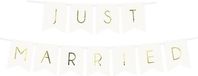 PartyDeco Banner Just Married Goud