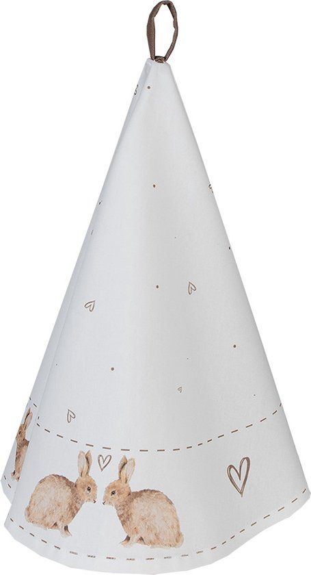 Clayre & Eef Theedoek Ø 80 cm Wit Katoen Rond Keukenhanddoek