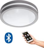 EGLO Smart Home LED Plafondlamp Locana-C, dimbare buitenlamp, verzinkt staal in zilver, kunststof wit, warmwit, IP44