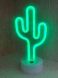 Groenovatie LED Neon Tafellamp "Cactus" - Groen - 13x10x27cm - Op Batterijen en USB