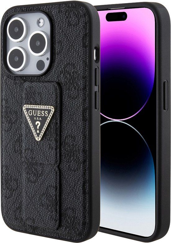 Guess 4G Triangle Logo Grip Back Case for Apple iPhone 15 Pro Max - Gray
