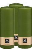 Wiedemann Bougie cylindrique/bougie pilier - 3x - vert olive - 20 x 7 cm - 103 heures de combustion