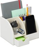 Merkloos Relaxdays bureau organizer - met lade - 4 vakken - kunstleer - wit