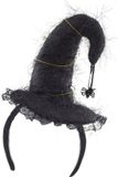 Funny Fashion Heksenhoed - Mini Hoedje op Diadeem - Halloween en Horror - Zwart