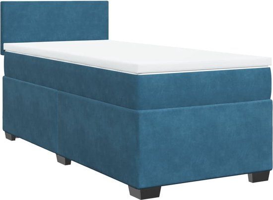 vidaXL Boxspring met matras fluweel donkerblauw 90x190 cm