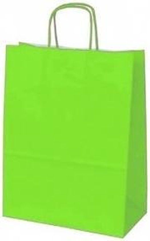 Papieren koordtas Groen 50 stuks 18x8x22cm | papieren tasjes