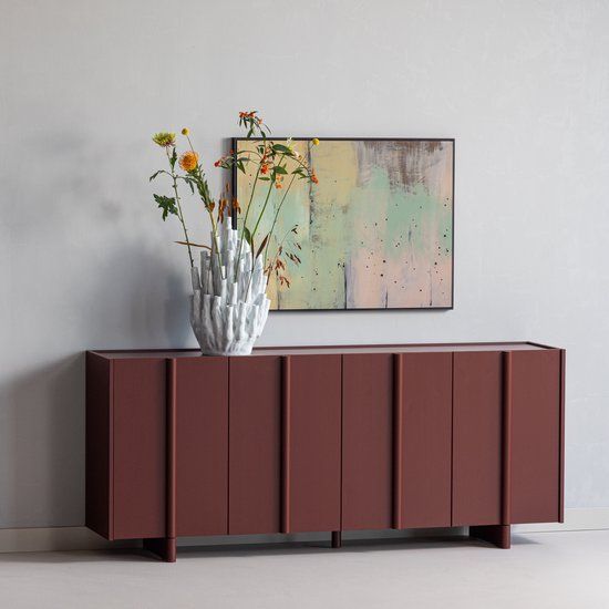WOOOD Basu Dressoir - Grenen - Bordeauxrood - 85x200x46
