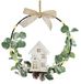 Versierde Metalen decoratieve ring 22 cm met huis LED eucalyptus dennenappels LED decoratieve kroon om op te hangen decoratieve deurkrans wanddecoratie kerstdecoratie krans