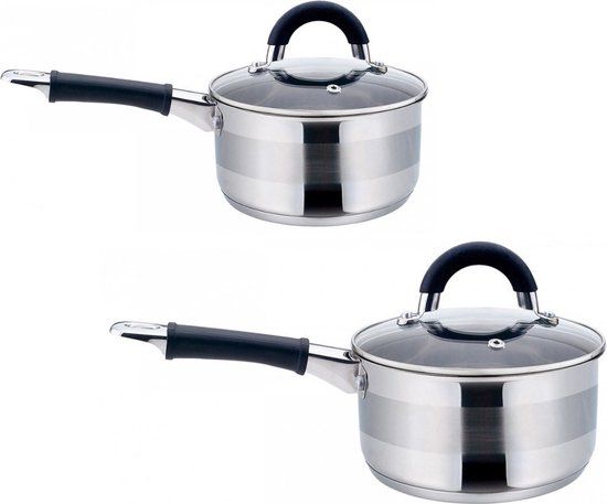 KINGHOFF Steelpan Set - Ø16 & Ø18 cm - RVS - Met Deksel - PFAS-vrij