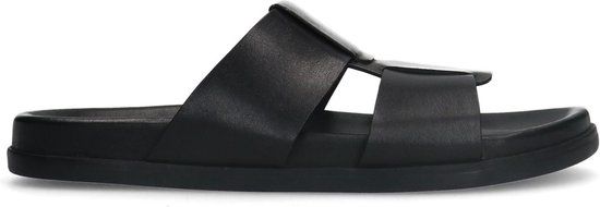 Manfield Heren Zwarte Leren Slippers Maat 41