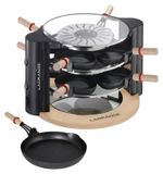 Raclette-grill, geschikt voor gebruik buitenshuis, met 8 pannetjes, glazen deksels, 900 watt