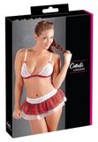 Cottelli Collection Schoolmeisje Lingerie Set met Erotische Kenmerken en Open Kruis voor Ondeugende Dates – Maat L – Wit/Rood
