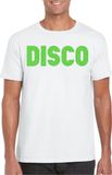 Bellatio Decorations Verkleed T-shirt heren - disco - wit - groen glitter - jaren 70/80 - carnaval L