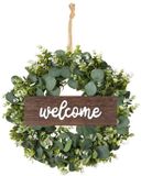 Unyqoos® Stijlvolle eucalyptus deurkrans met welkomstbord voor elke gelegenheid