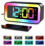 Réveil numérique - Écran LED - Veilleuse RVB - Fonction de sommeil - Carré - 17 cm