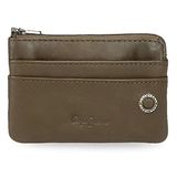 Pepe Jeans Badge portemonnee met kaarthouder, groen, 11 x 7 x 1,5 cm, leer, Celeste Y Blanco, portemonnee met kaartvak