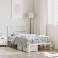 vidaXL Cadre de Lit avec Tête de Lit, Lit de Simple avec Sommier à Lattes, Lit Adulte avec Rangement Chambre, Moderne, Blanc 107x203 cm Métal