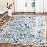 SAFAVIEH Evoke Collection Evoke Vloerkleed voor woonkamer, eetkamer, slaapkamer, laagpolig, ivoor en blauw, 91 x 152 cm