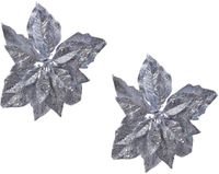 Kerstster Kerstboomversiering - 2 stuks - 23 cm - Zilver Glitter - Op Clip