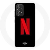 Maniacase Etui voor Samsung Galaxy A52 Netflix Rood Logo Zwarte Achtergrond