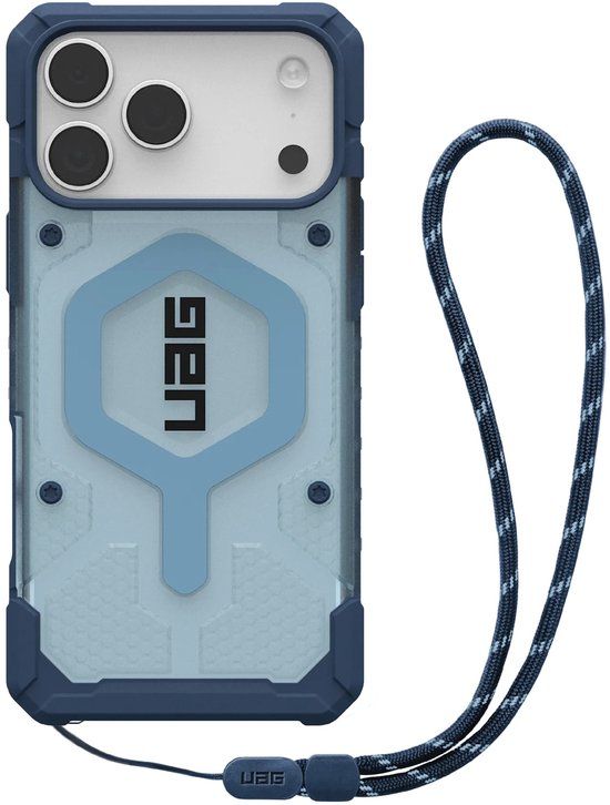 Urban Armor Gear Pathfinder Clear MagSafe Backcover met Lanyard voor Apple iPhone 17 Pro Max - Clear / Blue Lanyard