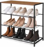 Giftdecor Schoenenrek 4-Laags - Zwart/Bruin - Metaal/Hout - 63 x 30 x 63 cm