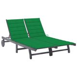 vidaXL Lounge Stoel Gecapitonneerde Zitting Acaciahout Groen, Grijs