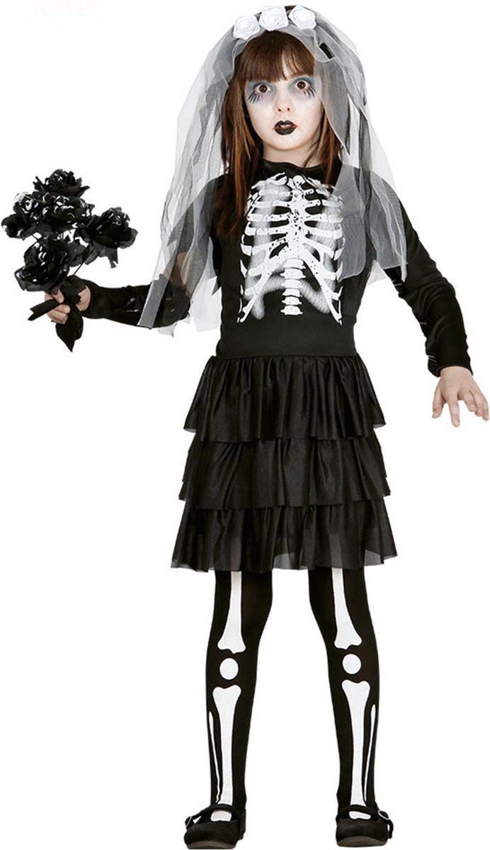 Halloween Kostuum Kind Jurkje Skelet Zwart Polyester