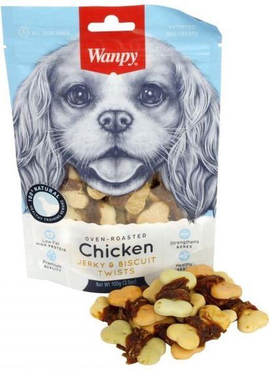 Wanpy Oven-Roasted Chicken Jerky & Biscuit Twists - 120g