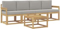 vidaXL Bankenset voor buiten, 5-delig, wit en lichtgrijs, polyester