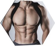 Merkloos / Sans marque Dibond Hexagon - Bodybuilder - 60x52.2 cm - Zwart/Beige/Wit - Zeshoek