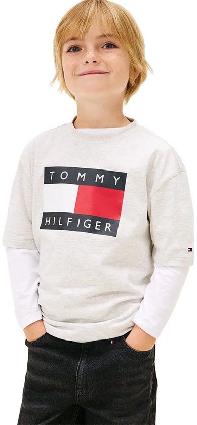 Tommy Hilfiger Heritage Printed Flag T-shirt Korte Mouwen Grijs 12 Jaar Jongens