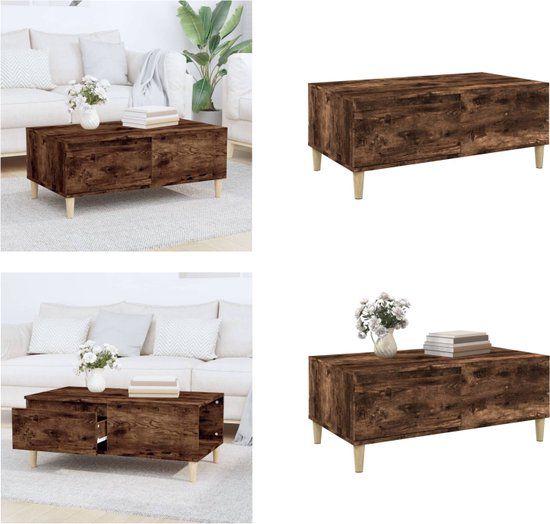 vidaXL Salontafel 90x50x36,5 cm bewerkt hout gerookt eikenkleurig
