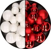 Decoris Kaemingk B.V. Kerstversiering kunststof kerstballen kleuren mix rood/winter wit 4-6-8 cm pakket van 68x stuks