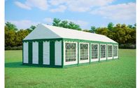 Tente de réception 4x12 m PREMIUM – PVC 500 g/m², ignifuge, cadre au sol + renforts de toit, jusqu'à 110 personnes - Vert-blanc