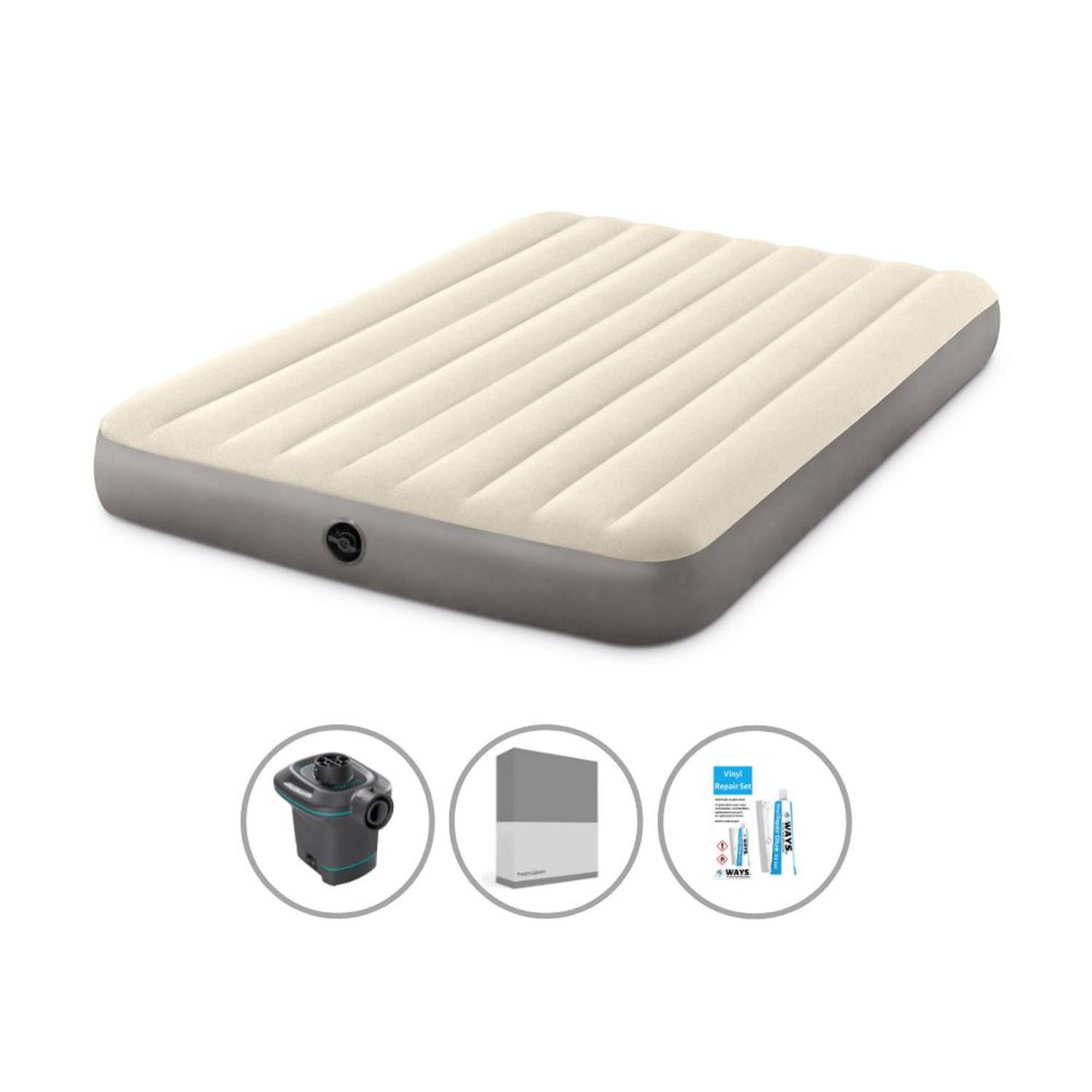 Intex luchtbedset - 2-persoons - 152 x 203 x 25 cm - beige + accessoires