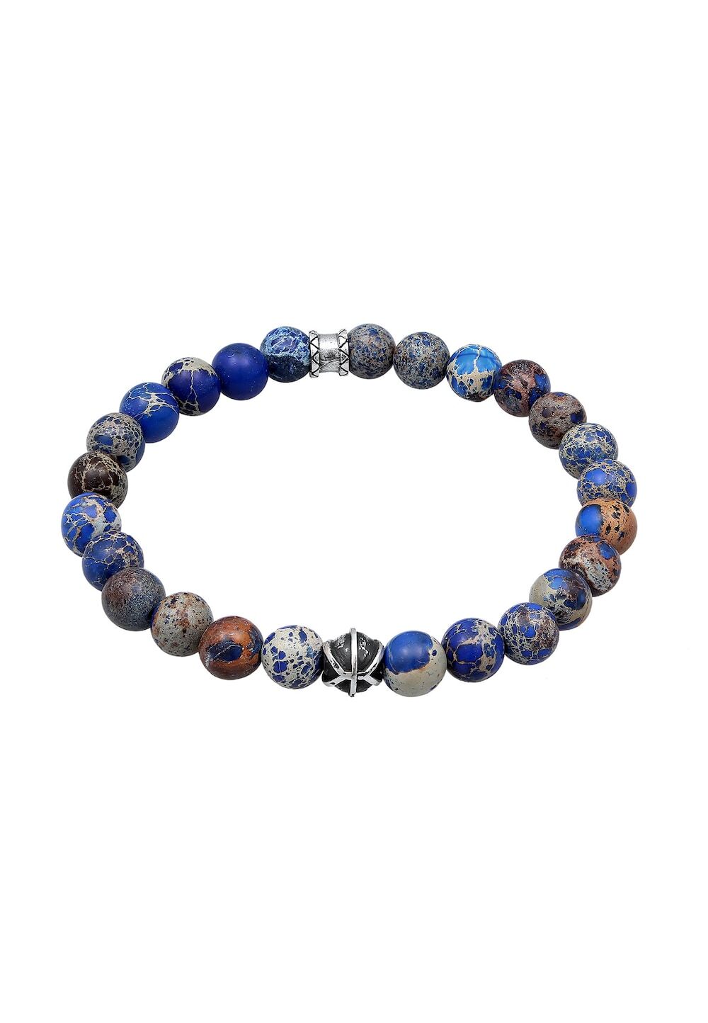 KUZZOI KUZZOI KUZZOI Armband Heren Kralen met Agaat Blauw in 925 Sterling Zilver geoxideerd Mannen sieraden