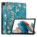 Samsung Étui à Rabat Smart Galaxy Tab A9 - Série Tri-Fold - Fleurs Blanches