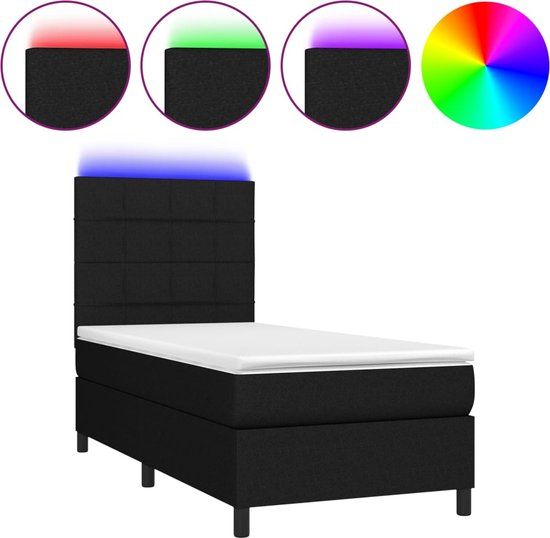 vidaXL Boxspring met matras en LED stof zwart 80x200 cm