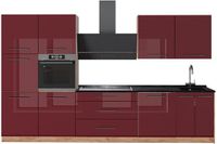 Vicco Complete keukeneenheid Fame-Line, Bordeauxrode hoogglans/Goudkleurig Eiken, 340 cm