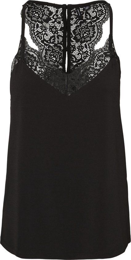 VERO MODA VMANA SL LACE TOP NOOS Dames T-shirt - Zwart - Maat L