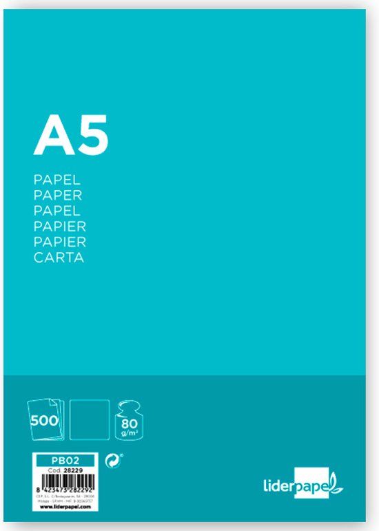 Liderpapel PB02 papier voor inkjetprinter A5 (148x210 mm) Glad 500 vel Wit
