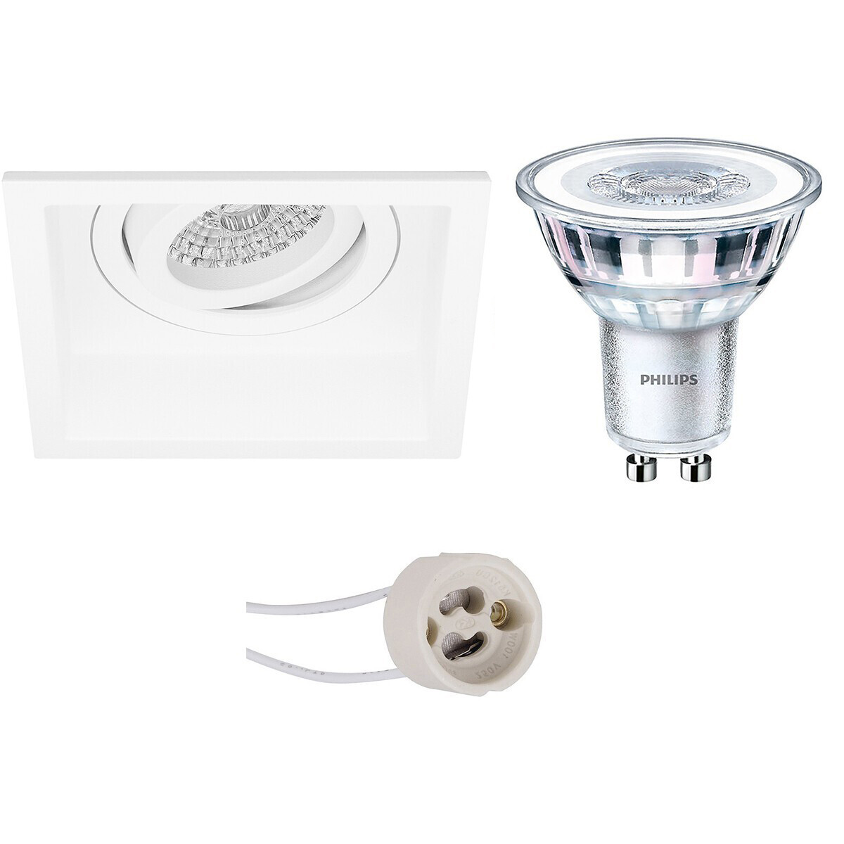 BES LED LED Spot Set - Pragmi Domy Pro - GU10 Fitting - Inbouw Vierkant - Mat Wit - Verdiept - Kantelbaar - 105mm - Philips - CorePro 827 36D - 5W - Warm Wit 2700K - Dimbaar