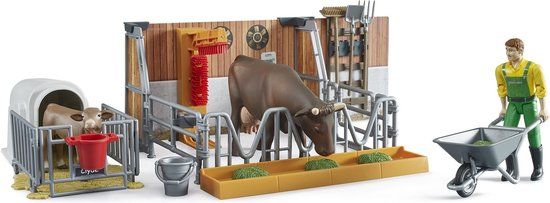 Bruder bworld Kuh- und Kälberstall met Landwirt - Boerderij Speelset